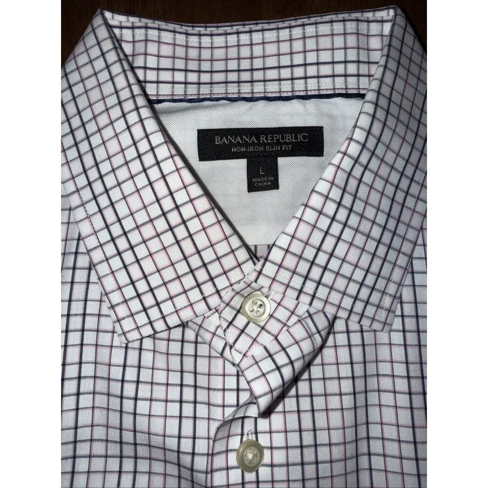 Banana Republic Non-Iron Slim Fit Plaid Button-Down Dress Shirt L 16–16.5 Mens